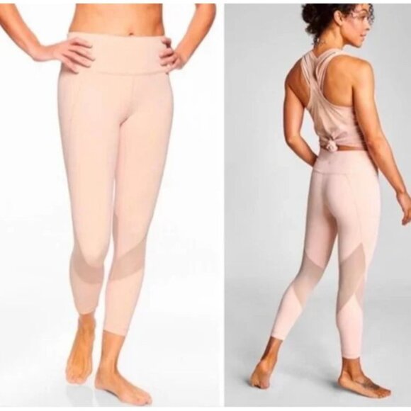 Athleta Pants - Athleta Eclipse Mesh Crop Leggings Size Medium High Rise Stretch Workout Pink